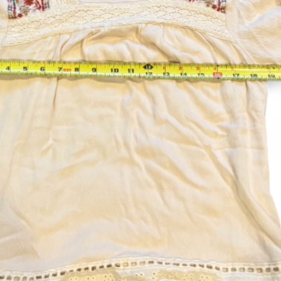 Knox Rose Size S Cream Floral Embroidered Lace Eyelet Peasant Blouse Top Rayon - Picture 11 of 11